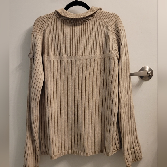 CALVIN KLEIN men's beige quarter-zip sweater; size L. - Picture 2 of 3